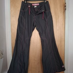 Kikgirl Grey Y2K 90s Rave Wide Leg Pants with Pink Accents